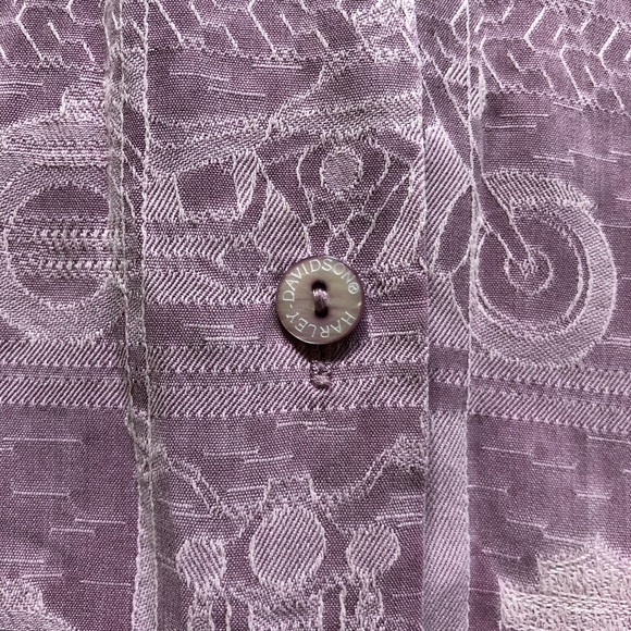 046. Harley-Davidson Ladies Purple Silk Aloha Shirt - Picture 4 of 5